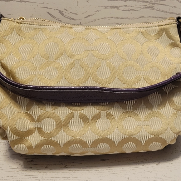 Coach Poppy Purse Gold Egglant/Glitter strap Mint Green interior - Picture 2 of 6